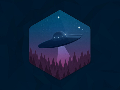 UFO badge blue hexagon icon night space ufo violet