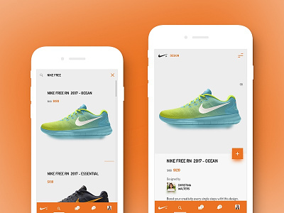 NIKE+ DESIGN ecommerce mobileui nike products profile search shoes store