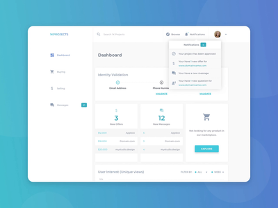 1KProjects Dashboard app clean clean ui dashboard dashboard ui flat interface notifications sidebar ui vizualization webapp website