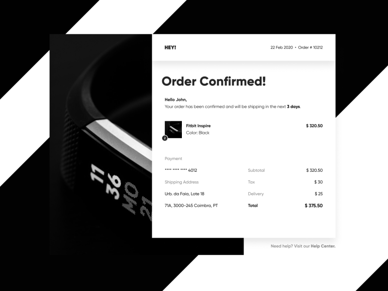 Daily UI Challenge #017 - Email Receipt daily 100 challenge dailyui e commerce ecommerce email email receipt figmadesign fitbit order receipt website