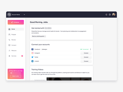 Daily UI Challenge #023 - Onboarding accounts clean connect dashboard dashboard ui home home screen interface onboarding onboarding ui training videos trial ui web design website