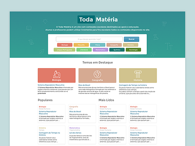 Website - Toda Matéria clean flat homepage landing page search website