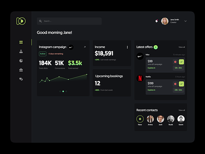 Dashboard UI Concept for Rocketfuel app creator dark dashboard interface ui web design