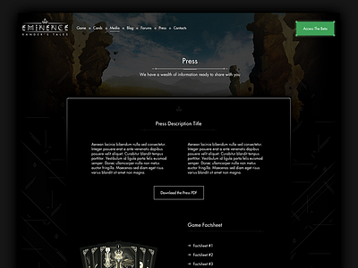 Eminence UI Press Page dark game line marketing press ui web web design