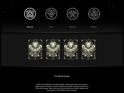 Cards Page UI cards dark factions game ui website