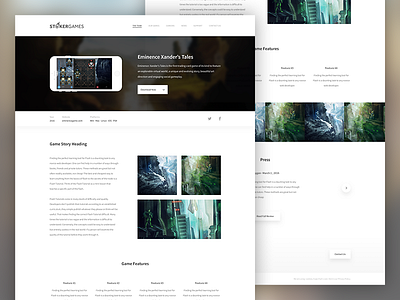 Stoker Games · Game Page blur clean mobile studio website videogame web design white