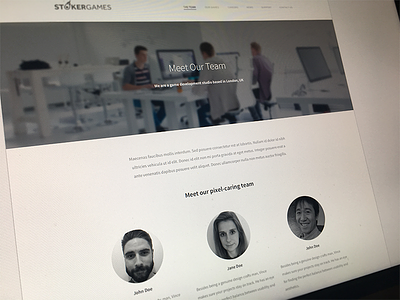 Stoker Games · Team Page clean studio team web design website white