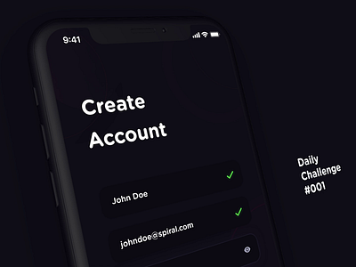 Daily UI Challenge #001 - Sign Up challenge dailyui dark app dark ui mobile signup