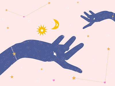 Love is all hands illustration love moon stars