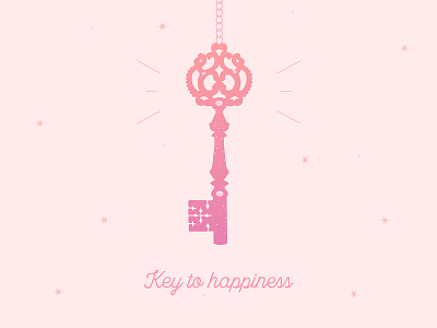 Key to happiness gems girly illustration key pink