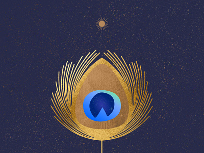 Paon bird feather gold gradient illustration peacock sun texture