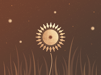 Birthday totem brown field flowers gold illustration nature noise stars sunflower texture