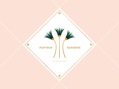 Papyrus Gardens badge egyptian flowers gold illustration logo nature pink