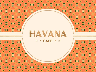 Havana Café badge branding gold illustration logo orange packaging pattern