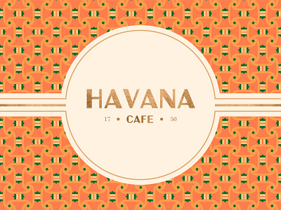 Havana Café badge branding gold illustration logo orange packaging pattern