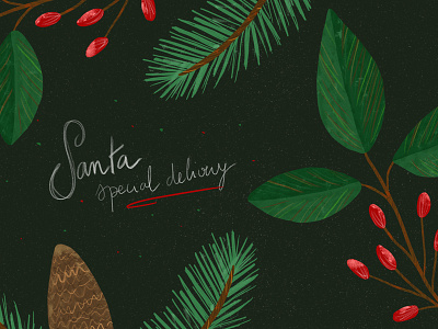 Santa Special Delivery botanical christmas drawing green handlettering illustration nature red bubble santa