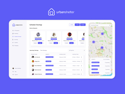 Schedule Viewings - UrbanShelter appointment booking blue calendar dashboard home property management real estate scheduler ui ux