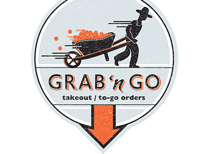 Grabngo farmer restaurant sign takeout wheelbarrow
