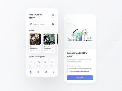 Toolkit Rental App app app design app ui design diy ecommerce figma illustration inspire mobile ui rental shop toolkit ui ui design ux ux design
