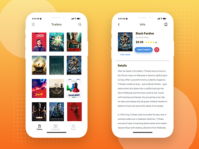 Movie Trailer App animation cinema details screen ios list movies photoshop principle sketch trailer ui ux
