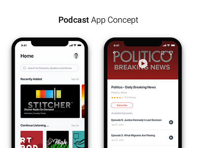 Podcast App app ios iphonex minimal mobile podcast ui