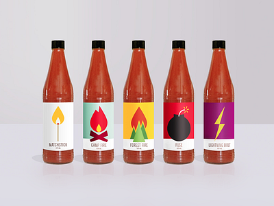 Hugo bomb camp fire fire hot sauce illustration lightning match minimal packaging