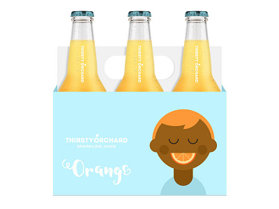 Thirsty Orchard 6 pack apple bottle branding character drink fruit illustration juice orange packaging vector