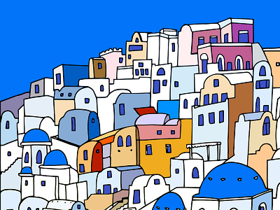 Santorini architecture blue buildings greece greek hand drawn illustration santorini vector
