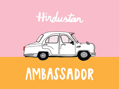 Ambassador ambassador car drive hand drawn illustration india indian vector