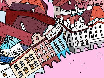 Prague architecture buildings hand drawn illustration prague rooftop view