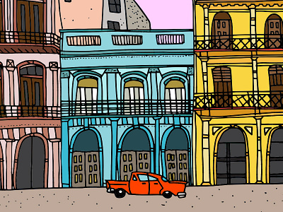 Havana architecture buildings car cuba draw drive hand drawn havana illustration travel