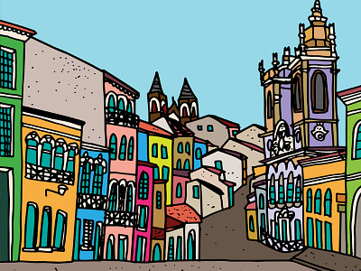 Salvador, Brazil architecture brazil buildings draw hand drawn illustration road travelled