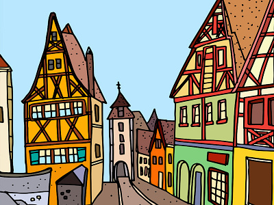 Germany architecture art draw europe german germany hand drawn illustration road street view