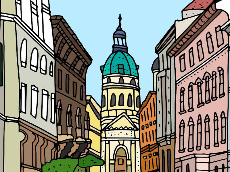 Budapest architecture budapest buildings cathedral europe hand drawn hungary illustration view