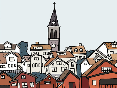 Sweden architecture church hand drawn house illustration rooftops sweden