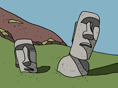 Easter Island easter island hand drawn heads illustration statue view world map