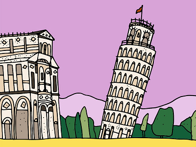 Leaning Tower of Pisa architecture hand drawn illustration italy leaning tower of pisa pisa