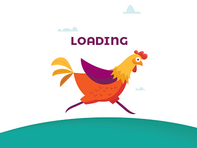 Chicken app bird chicken clouds farm field illustration loading rooster run vector