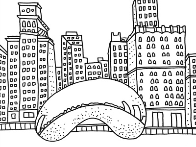 Chicago architecture bean chicago city cloud gate hand drawn iconic illustration sketch