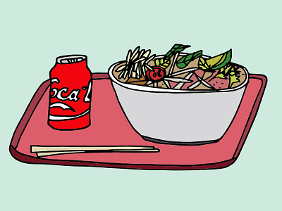 Pho bowl chop sticks coca cola dinner food hand drawn illustration lunch lunch tray pho