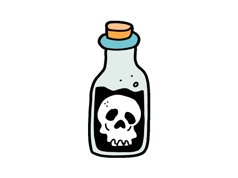 Unregrettable Tattoos alcohol bottle bubbles classic hand drawn head illustration poison skull tattoo