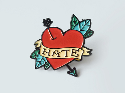 Love Hate Relationship Enamel pin arrow classic tattoo enamel pin hand drawn hate heart illustration leaves love soft enamel tattoo tattoo art