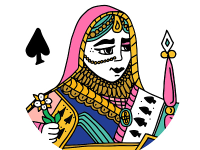 Queen of Spades gold hand drawn illustration indian indian food jewellery pink queen queen of spades royal