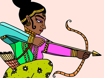 Warrior bow and arrow illustrations indian jewellery princess south asian warrior weapon woman