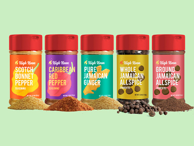 High Noon Spice allspice branding fire flame ginger graphic design illustration jamaica jamaican logo packaging packaging design pepper seasoning spice spices