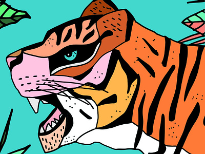 Tiger animal hand drawn illustration roar stripes tiger vector
