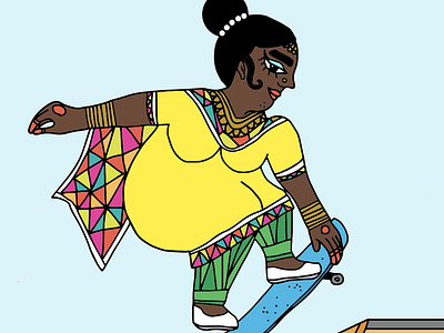 Board feminist gold halfpipe india indian jewellery phulkari punjabi skateboard skateboarder south asian woman