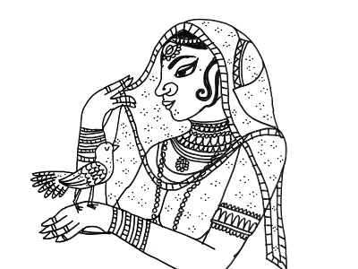 Sketch bird gold indian jewellery line drawing portrait south asian woman woman illustration