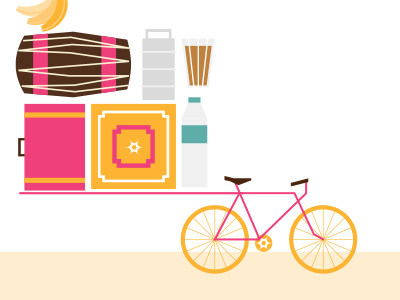 Cycle, cargo bananas bicycle chai illustration instruments jag nagra luggage minimalism tiffin vector water