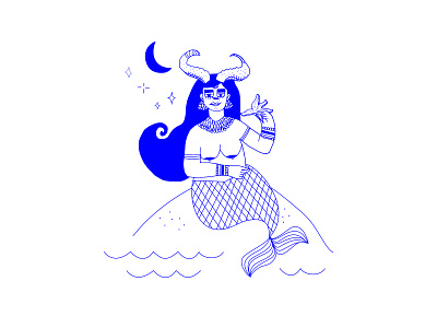 Capricorn aquarius capricorn goat illustration indian mermaid portrait woman